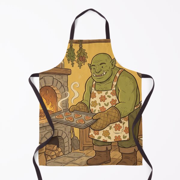 Item preview, Cozy Fantasy Orc Baker Retro 70s Storybook Aesthetic Hearth Witch Cooking designed and sold by StickyGuys.
