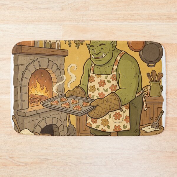 Item preview, Cozy Fantasy Orc Baker Retro 70s Storybook Aesthetic Hearth Witch Cooking designed and sold by StickyGuys.