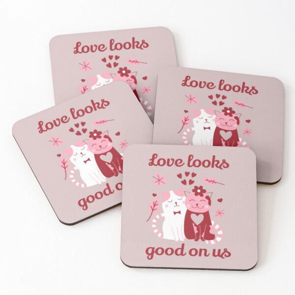 Item preview, Love Looks Good On Us Tee — Romantic Cat Heart Valentine T-Shirt designed and sold by Feliciano3.