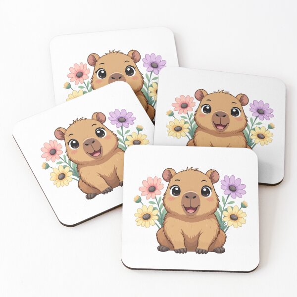 Item preview, Adorable Happy Cute Capybara Surrounded by Pastel Flowers designed and sold by Blooms & Paws Haven .