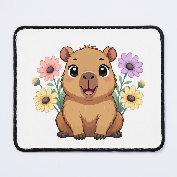 Item preview, Adorable Happy Cute Capybara Surrounded by Pastel Flowers designed and sold by Blooms & Paws Haven .