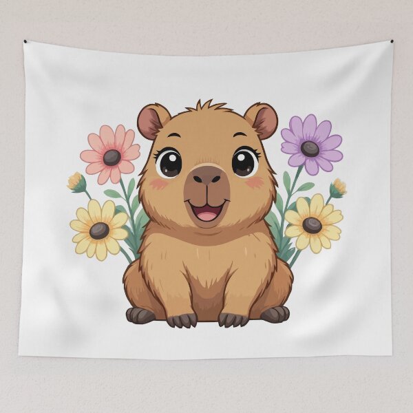 Item preview, Adorable Happy Cute Capybara Surrounded by Pastel Flowers designed and sold by Blooms & Paws Haven .