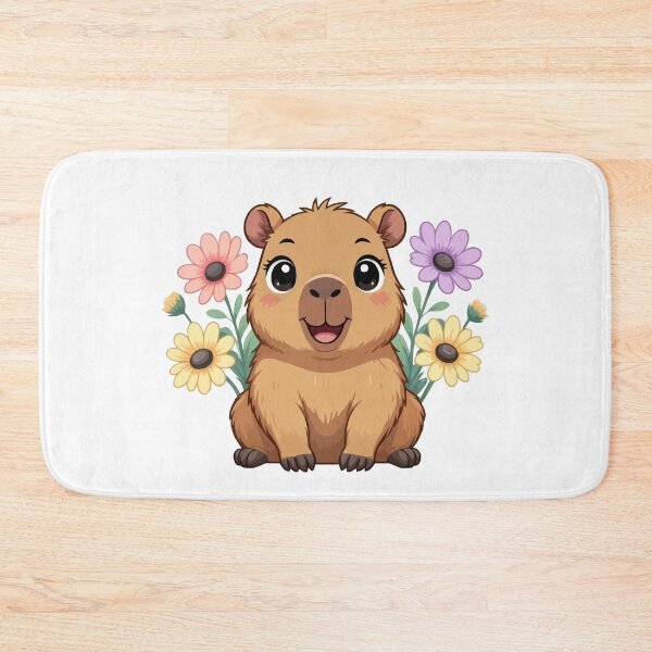 Item preview, Adorable Happy Cute Capybara Surrounded by Pastel Flowers designed and sold by Blooms & Paws Haven .