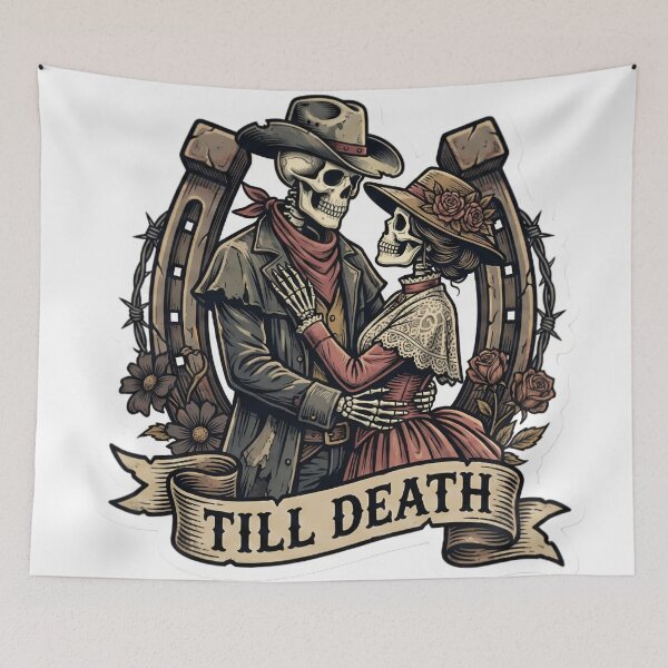 Item preview, Skeleton Cowboy Couple Gothic Western Valentine Till Death Romance designed and sold by StickyGuys.