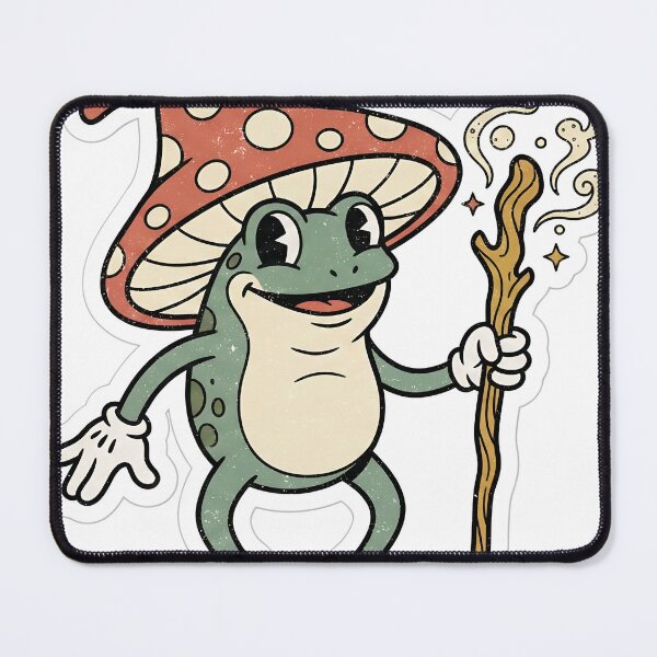 Item preview, Vintage 30s Cartoon Frog Wizard Goblincore Mushroom Retro Mascot designed and sold by StickyGuys.