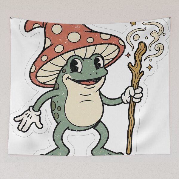 Item preview, Vintage 30s Cartoon Frog Wizard Goblincore Mushroom Retro Mascot designed and sold by StickyGuys.