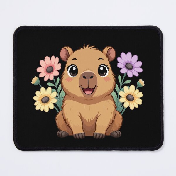 Item preview, Adorable Happy Cute Capybara with Pastel Flowers - Black designed and sold by Blooms & Paws Haven .