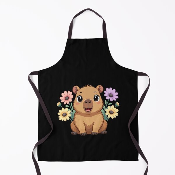 Item preview, Adorable Happy Cute Capybara with Pastel Flowers - Black designed and sold by Blooms & Paws Haven .