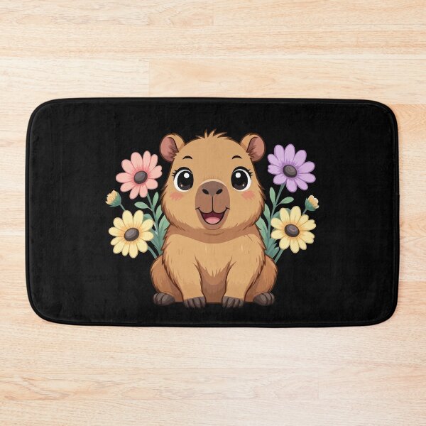 Item preview, Adorable Happy Cute Capybara with Pastel Flowers - Black designed and sold by Blooms & Paws Haven .