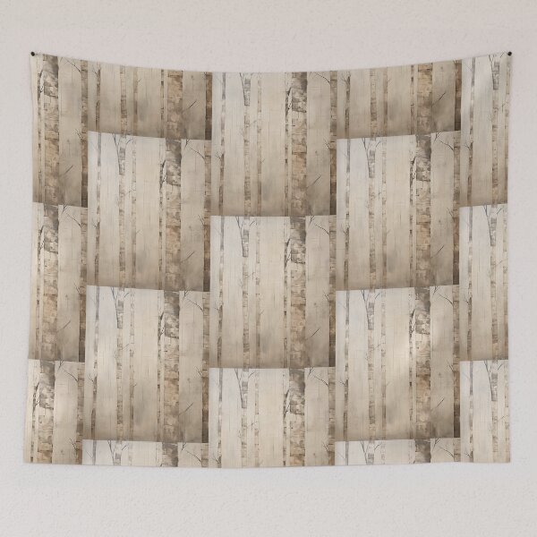 Item preview, Wabi sabi and japandi inspired neutral washed out abstract birch trees designed and sold by filigreedigital.