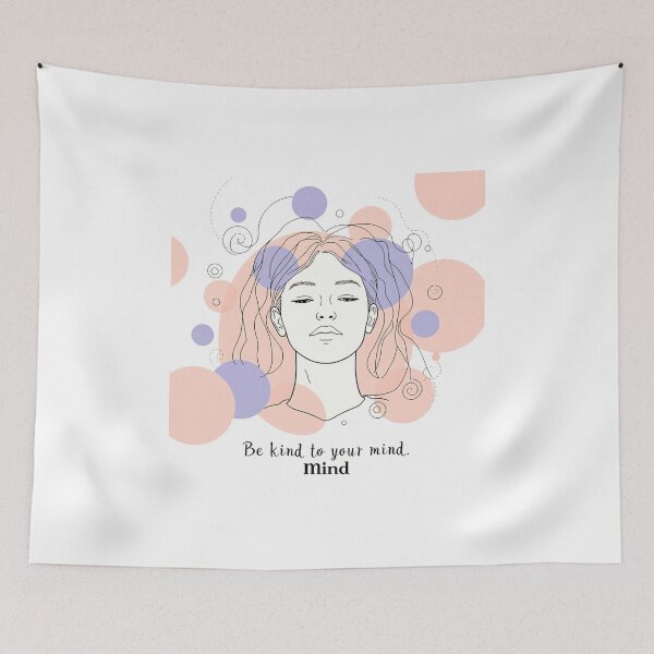 Item preview, Design showing a person with long hair and circles around them while conveying a message about the mind and kindness designed and sold by SpaceartLilu.