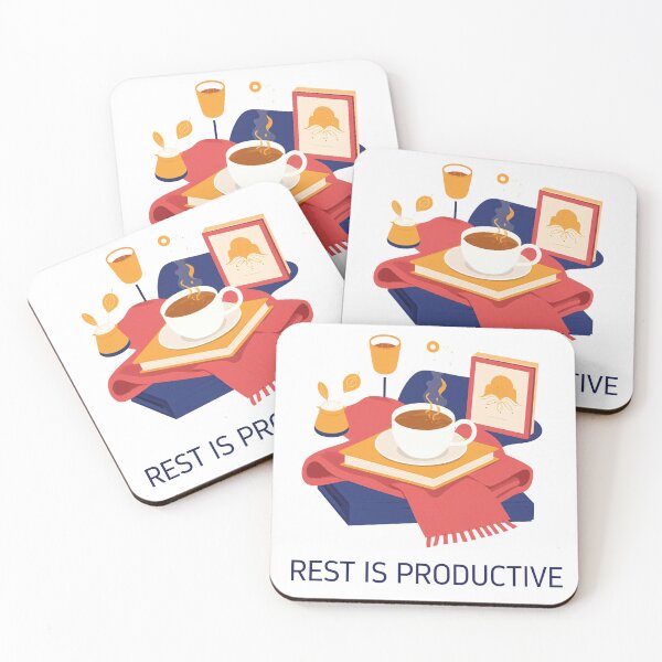 Item preview, Rest is productive message with coffee and cozy setup on a table at home designed and sold by SpaceartLilu.