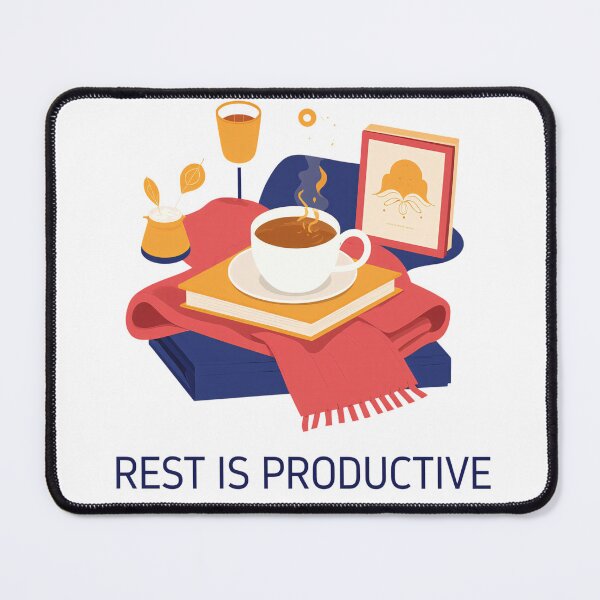 Item preview, Rest is productive message with coffee and cozy setup on a table at home designed and sold by SpaceartLilu.