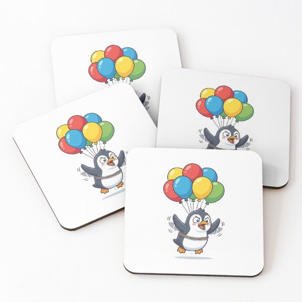 Item preview, Determined penguin flying with colorful balloons designed and sold by Stickers à gogo.
