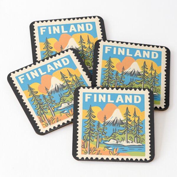 Item preview, Vintage Finland Postage Stamp Art - Nordic Forest & Lake Paradise designed and sold by tiigerdad.