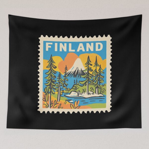Item preview, Vintage Finland Postage Stamp Art - Nordic Forest & Lake Paradise designed and sold by tiigerdad.