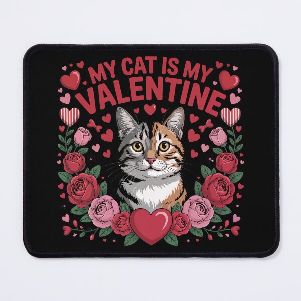 Item preview, My Cat Is My Valentine – Cute Cat Valentine Floral Illustration designed and sold by SoftStyleStudio ⭐⭐⭐.