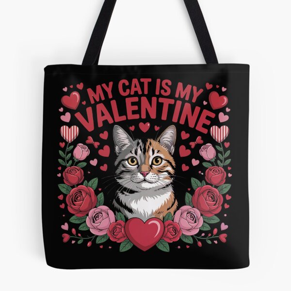 Item preview, My Cat Is My Valentine – Cute Cat Valentine Floral Illustration designed and sold by SoftStyleStudio ⭐⭐⭐.