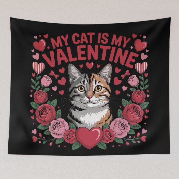 Item preview, My Cat Is My Valentine – Cute Cat Valentine Floral Illustration designed and sold by SoftStyleStudio ⭐⭐⭐.