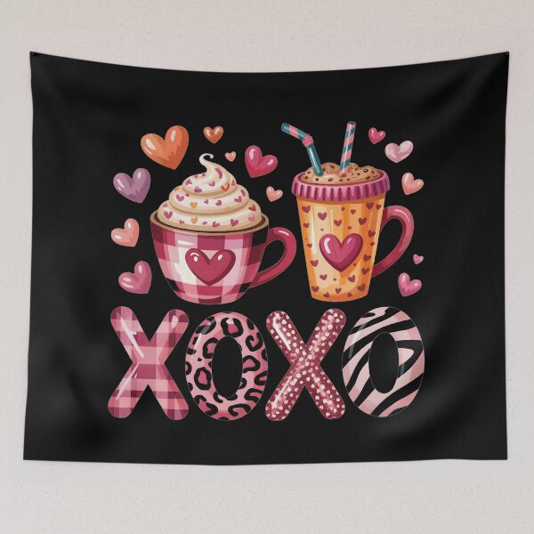 Item preview, XOXO Valentine Coffee Cups – Cute Cozy Love Illustration designed and sold by SoftStyleStudio ⭐⭐⭐.