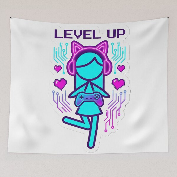 Item preview, Neon Cyber Gamer Girl Stickman - Cute & Attractive Y2K Aesthetic designed and sold by StickyGuys.