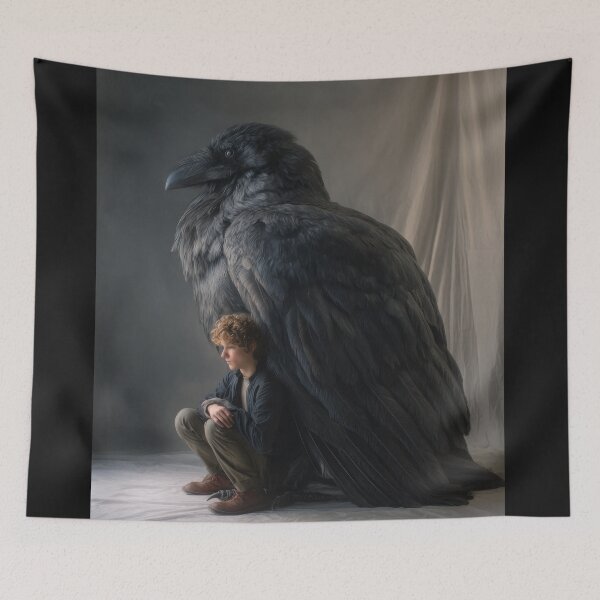 Item preview, Boy Sheltered by a Giant Raven designed and sold by Shannon Hilson.