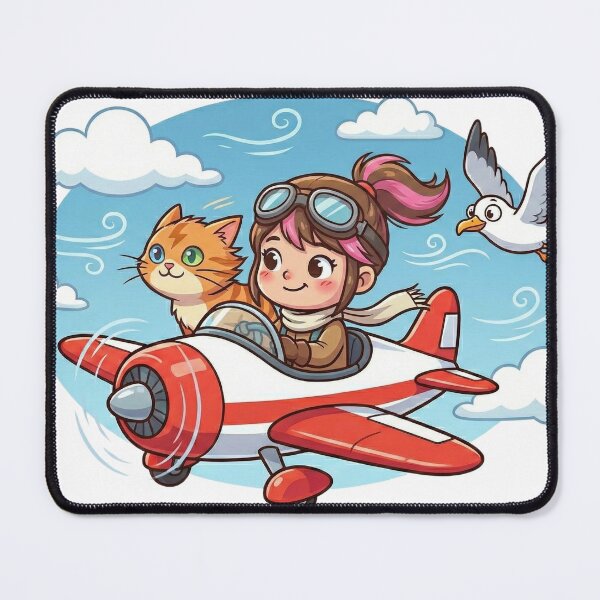Item preview, Mika & Tuff High-Flying Adventure - Cute Chibi Pilot Girl and Cat designed and sold by Mika & Tuff.