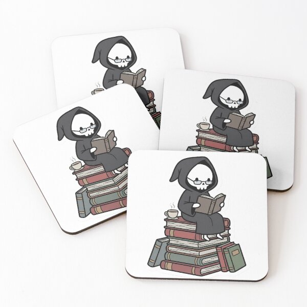 Item preview, Cute Stickman Grim Reaper Reading Book on Stack of Books Cozy Goth Introvert designed and sold by StickyGuys.