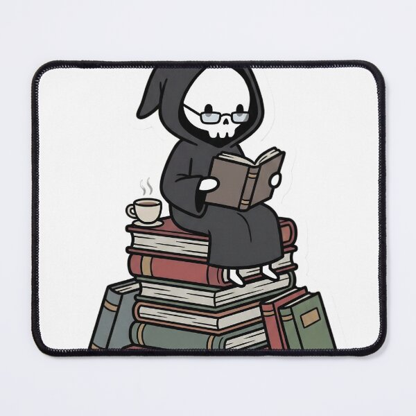 Item preview, Cute Stickman Grim Reaper Reading Book on Stack of Books Cozy Goth Introvert designed and sold by StickyGuys.