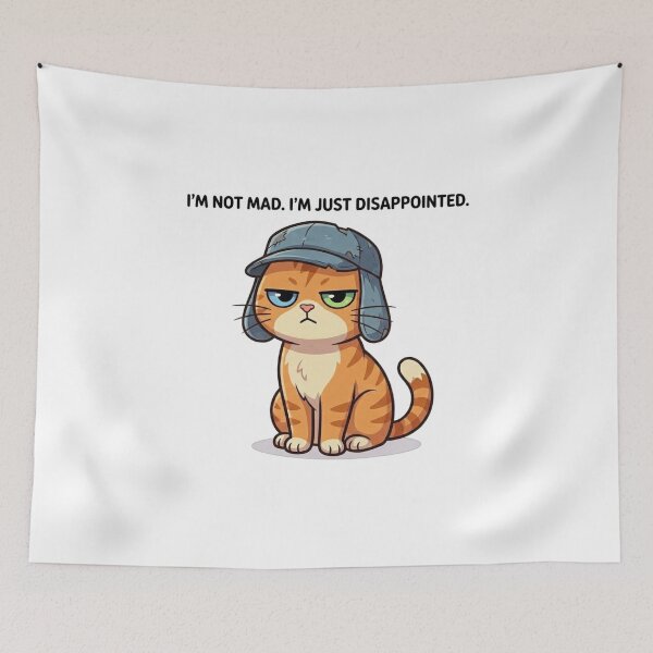 Item preview, Grumpy Ginger Cat in Worn Blue Hat - Funny "I'm Just Disappointed" Quote designed and sold by Mika & Tuff.