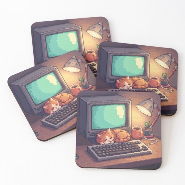 Item preview, Cute Pixel Art Gamer Cat Sleeping On Retro Keyboard And CRT Monitor designed and sold by ThePixelArchive.
