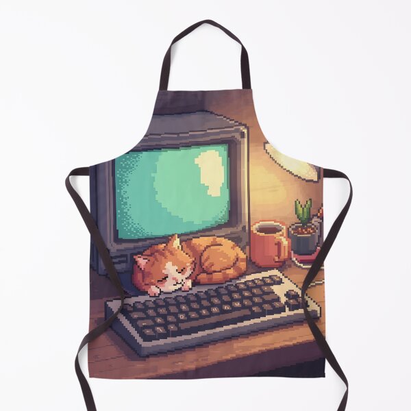 Item preview, Cute Pixel Art Gamer Cat Sleeping On Retro Keyboard And CRT Monitor designed and sold by ThePixelArchive.