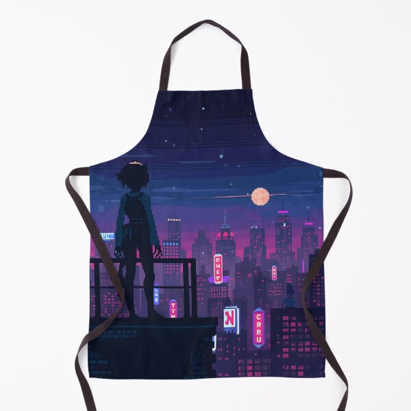 Item preview, Pixel Art Retro City Rooftop At Night Synthwave Neon Skyline designed and sold by ThePixelArchive.