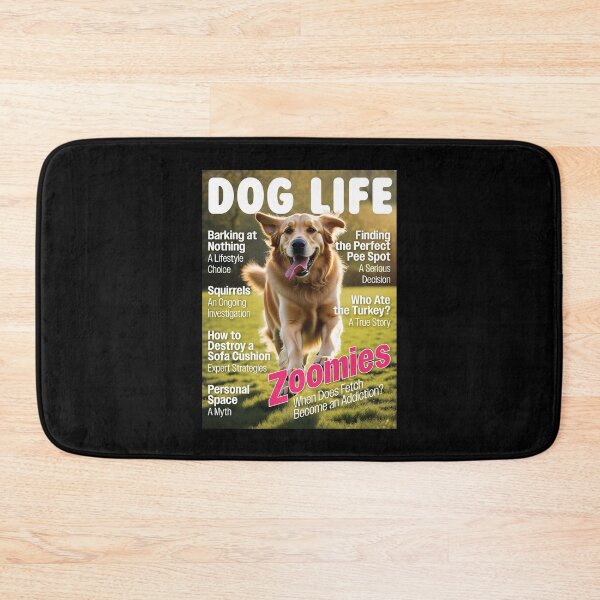Item preview, Dog Life Magazine Cover – Funny Golden Retriever Zoomies Humor designed and sold by FrancophileFun.