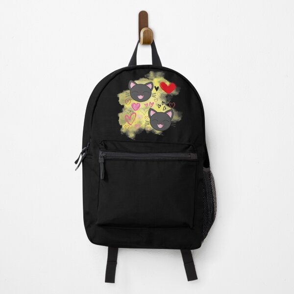 Item preview, Playful Black Cat Faces with Colorful Heart Doodles on Yellow Smoke designed and sold by larissa-myrie.