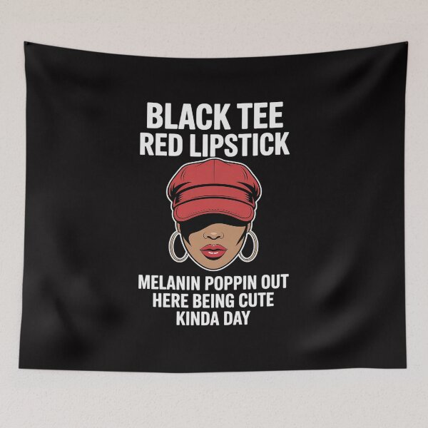 Item preview, Black Tee Red Lipstick Melanin Poppin Out Here Being Cute designed and sold by HermanTricia.