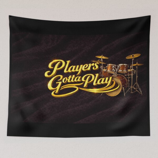 Item preview, Players Gotta Play – Drummer Edition | Gold Drum Kit on Black Velvet designed and sold by MySheetMusicArt.