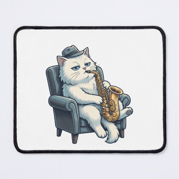 Item preview, Sarcastic White Cat with Saxophone Cool Jazz Feline designed and sold by Quillway.