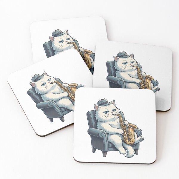 Item preview, Sarcastic White Cat with Saxophone Cool Jazz Feline designed and sold by Quillway.