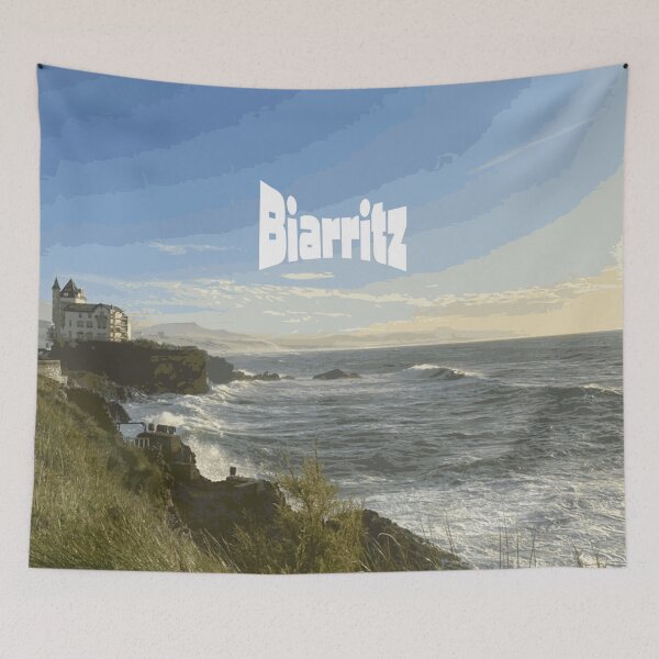 Item preview, Biarritz Castle Wave Illustration | Coastal France, Ocean Waves and Landmark View, Seaside Scene designed and sold by QShore.