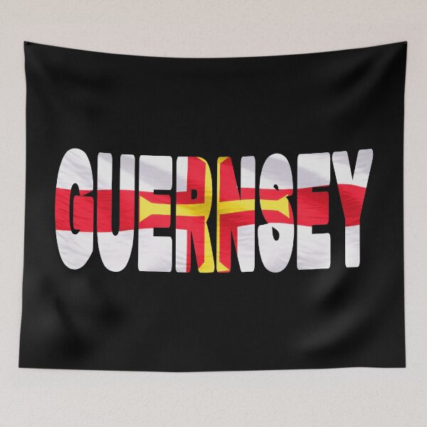 Item preview, GUERNSEY - Flag Flying in Wind cut to Letters Souvenir Sticker Shirt designed and sold by Adam Gormley.