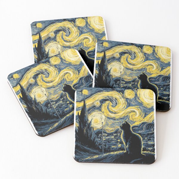 Item preview, Starry Night Cat Art in Van Gogh Style – Cat Lover Gift for Cat Mom & Dad designed and sold by KevinorNorris.