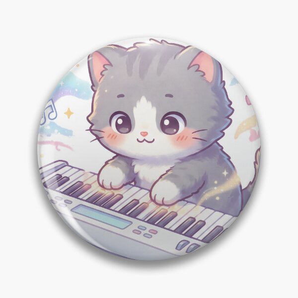 Item preview, Kawaii Gray Kitten with Keyboard Cute Piano Cat designed and sold by Quillway.