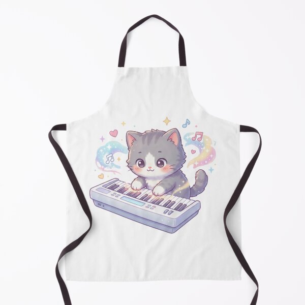 Item preview, Kawaii Gray Kitten with Keyboard Cute Piano Cat designed and sold by Quillway.
