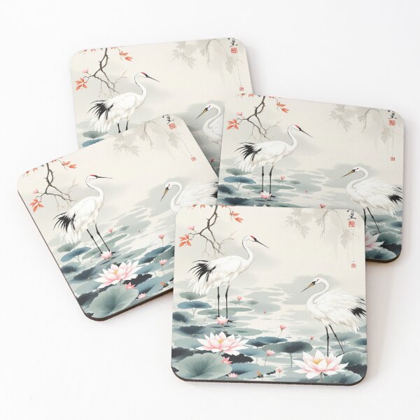 Item preview, Twin Cranes & Lotus Japandi Watercolor designed and sold by LaziDreams.