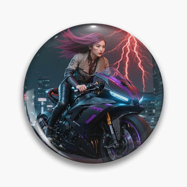 Item preview, Cyberpunk girl on Motor Bike in a city at night designed and sold by aykiradesigns.