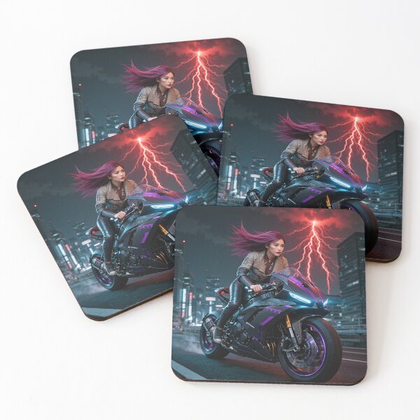 Item preview, Cyberpunk girl on Motor Bike in a city at night designed and sold by aykiradesigns.