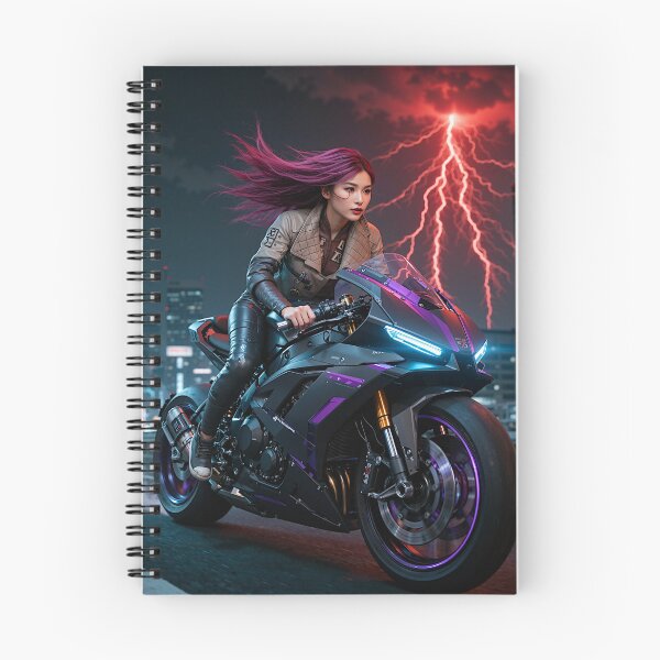 Item preview, Cyberpunk girl on Motor Bike in a city at night designed and sold by aykiradesigns.