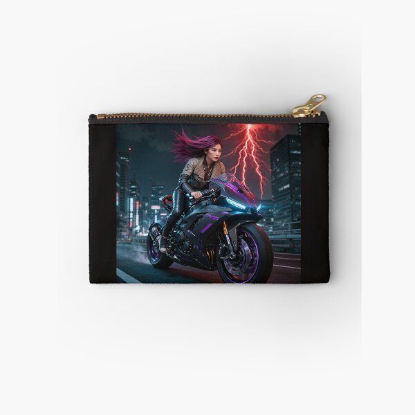 Item preview, Cyberpunk girl on Motor Bike in a city at night designed and sold by aykiradesigns.