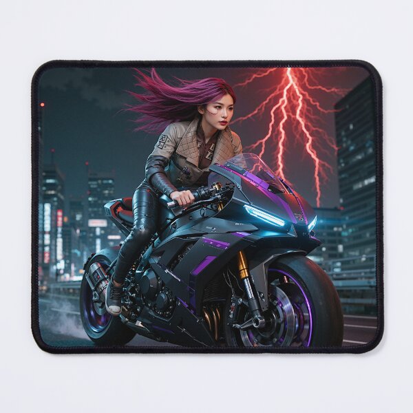 Item preview, Cyberpunk girl on Motor Bike in a city at night designed and sold by aykiradesigns.